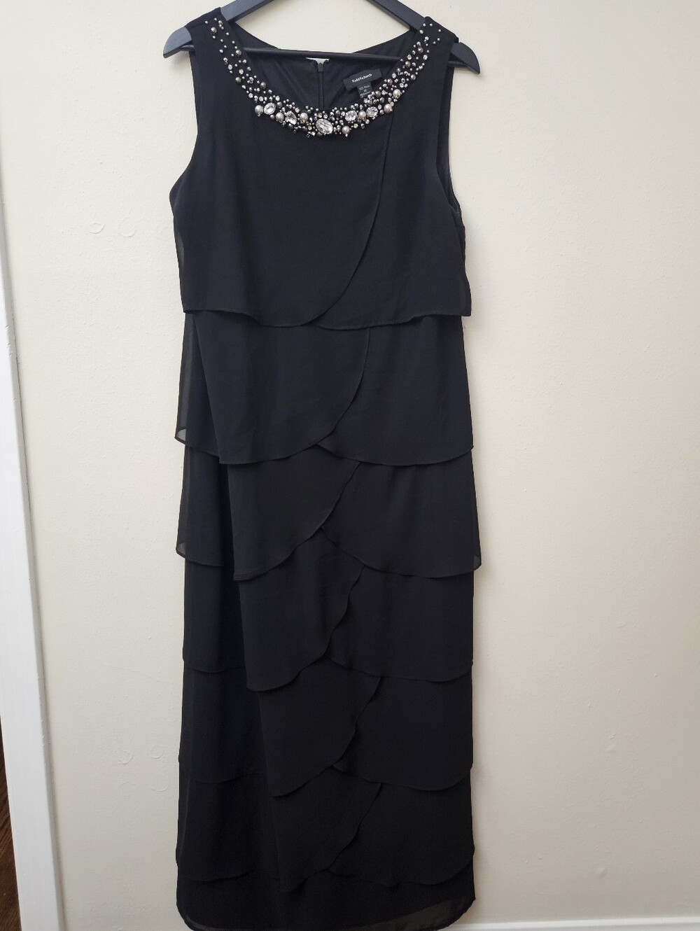 R&M Richards Black Beaded Neck Tiered Maxi Dress - Picture 2 of 9